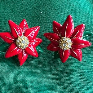 Heidi Daus OMEGA 🆕 “Alluring Poinsettia” pierced earrings Crystal & Enamel